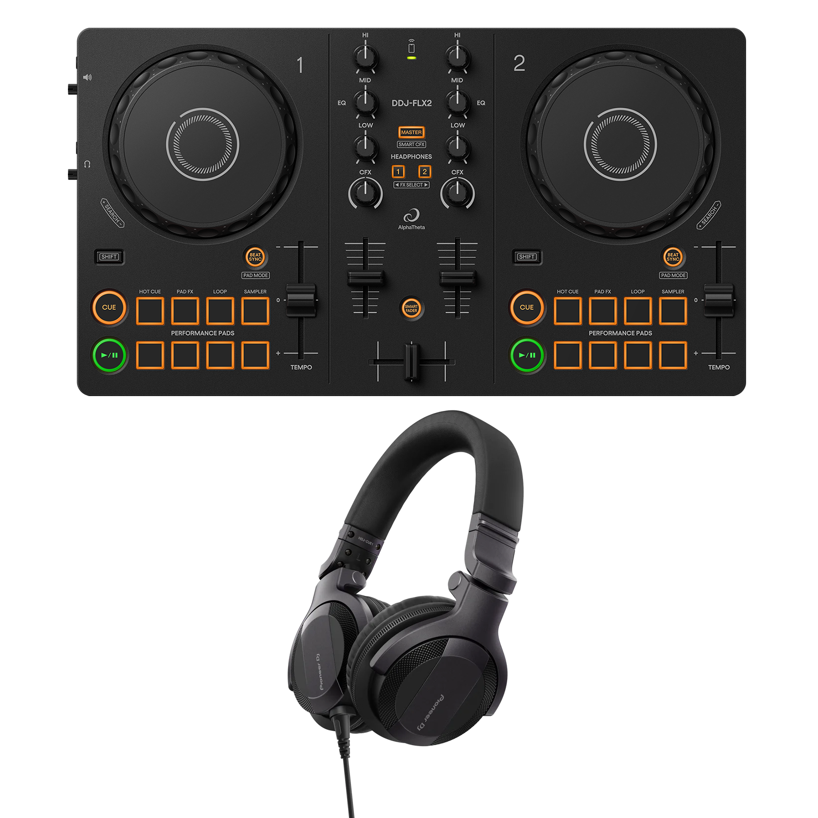 Alpha Theta DDJ-FLX2+PioneerDJ HDJ-CUE1 Pioneer DJ AlphaTheta DDJ-FLX2 + HDJ-CUE1 Bundle – Pioneer